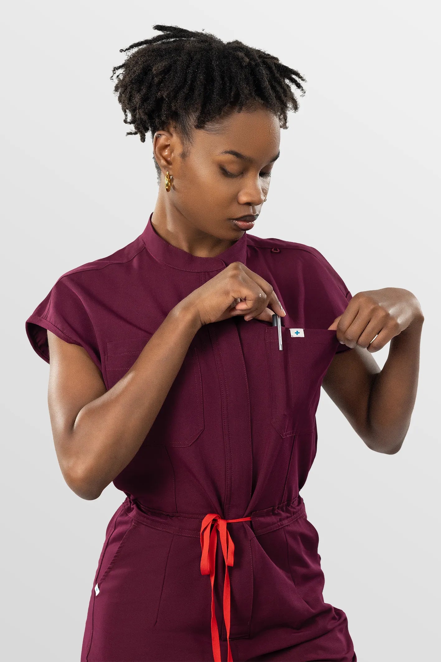 Burgundy Red Eipnare Women's Zip-Front Sleeveless Scrub Jumpsuit - Stretch Medical Scrubs for Women