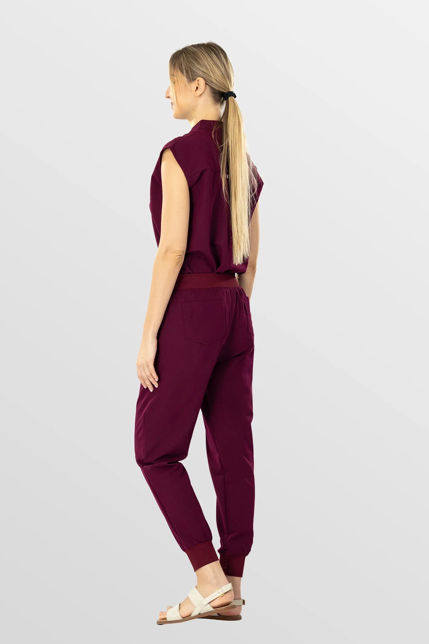Burgundy Red Eipnare Women's Soft Stretch V-Neck Scrub Top & Tapered Pants Set - Stretch Medical Scrubs for Women