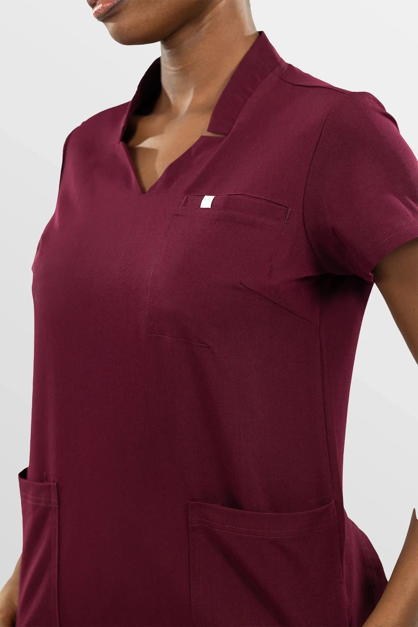 Burgundy Red Eipnare Women's Split V-Neck Cargo Jogger Multi-Pocket Scrub Set - Stretch Medical Scrubs for Women