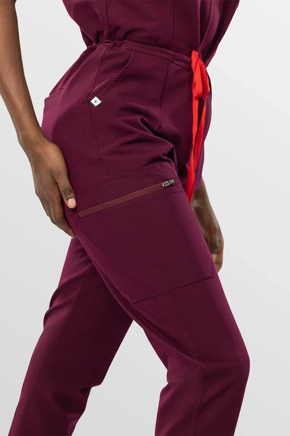 Burgundy Red Eipnare Women's Zip-Front Sleeveless Scrub Jumpsuit - Stretch Medical Scrubs for Women