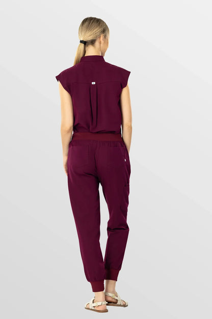 Burgundy Red Eipnare Women's Soft Stretch V-Neck Scrub Top & Tapered Pants Set - Stretch Medical Scrubs for Women
