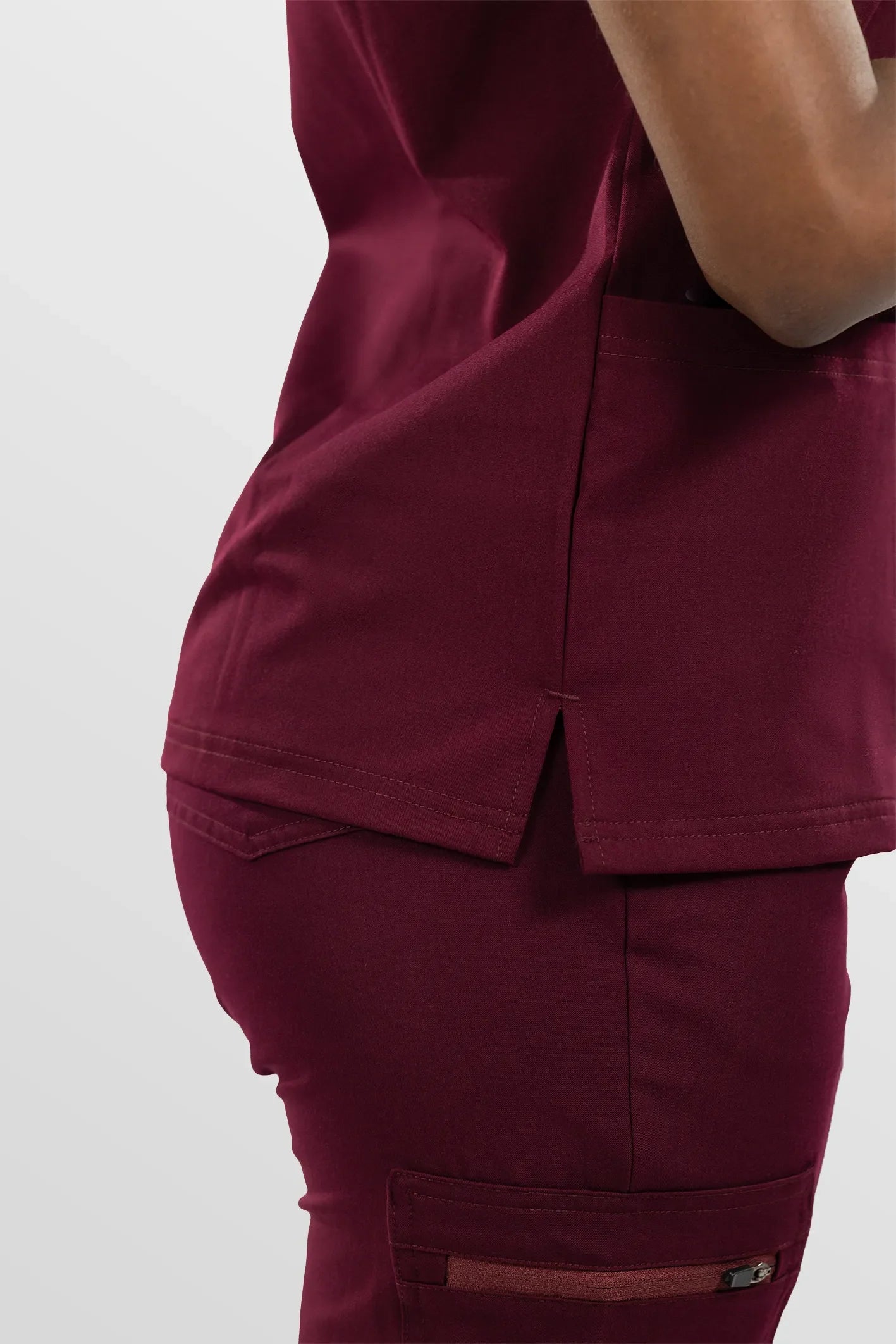 Burgundy Red Eipnare Women's Split V-Neck Cargo Jogger Multi-Pocket Scrub Set - Stretch Medical Scrubs for Women