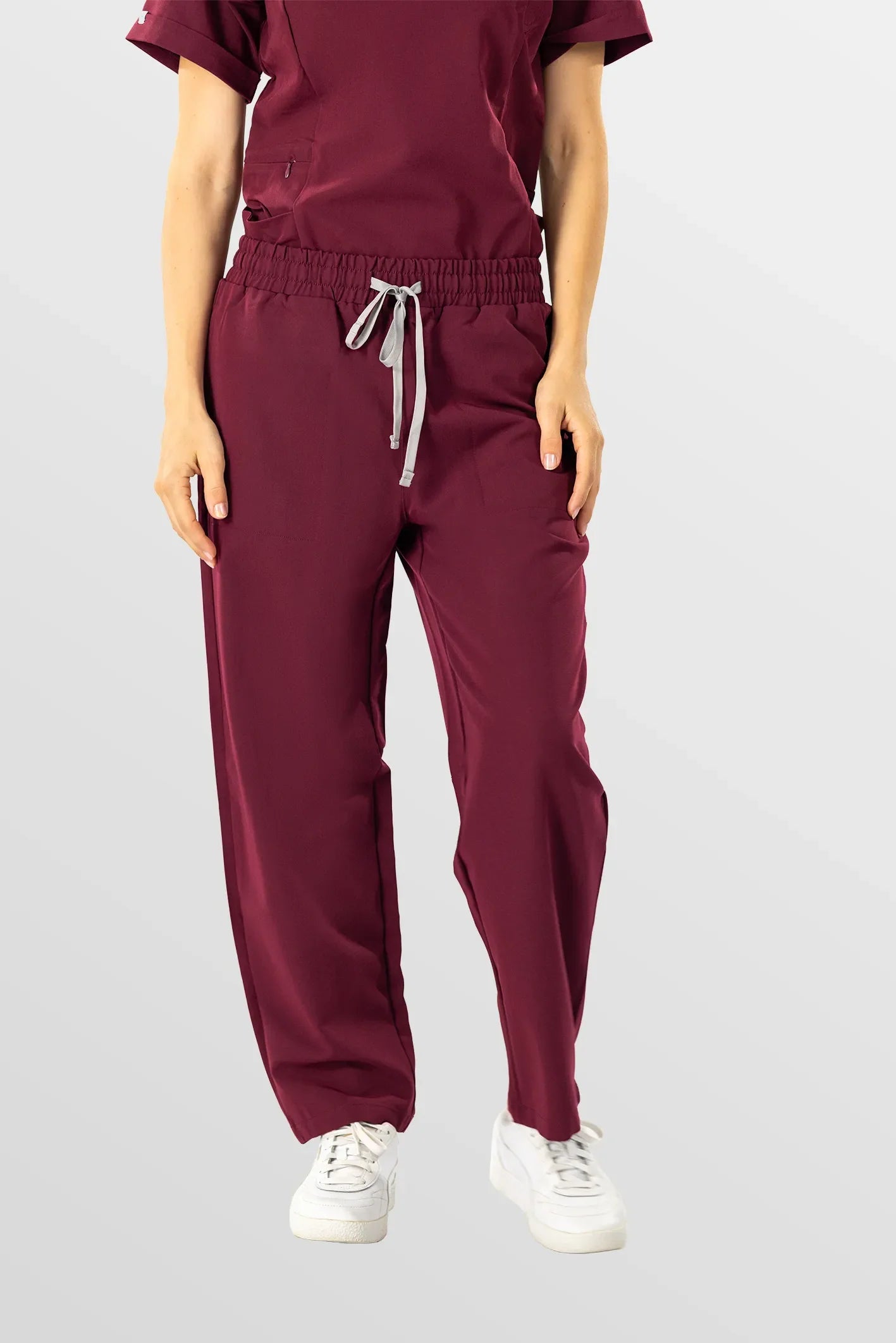 Burgundy Red Eipnare Women's V-Neck Split 9-Pocket Slim Fit Scrub Set - Stretch Medical Scrubs for Women