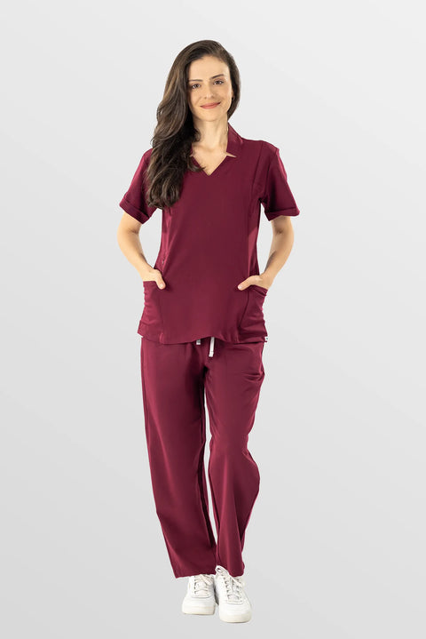 Eadflie Women's Slim Fit Tapered Cargo Workwear Pants 07 - Burgundy Red