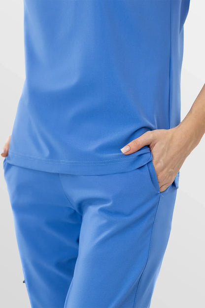 Ceil Blue Eipnare Women's Soft Stretch V-Neck Scrub Top & Jogger Pants Set - Stretch Medical Scrubs for Women