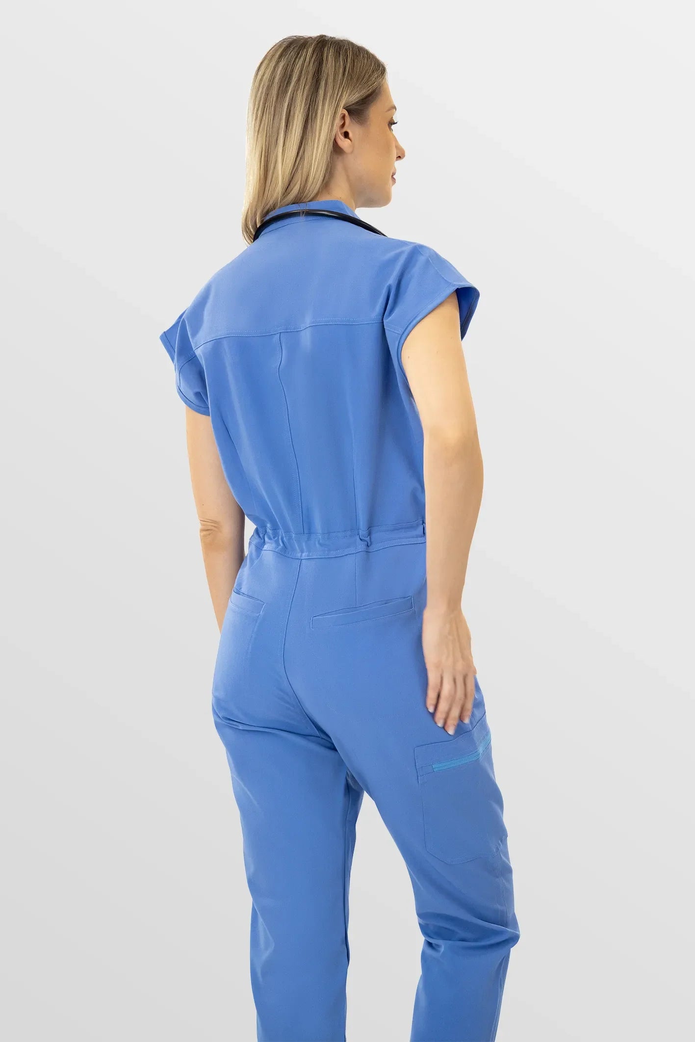 Ceil Blue Eipnare Women's Zip-Front Sleeveless Scrub Jumpsuit - Stretch Medical Scrubs for Women