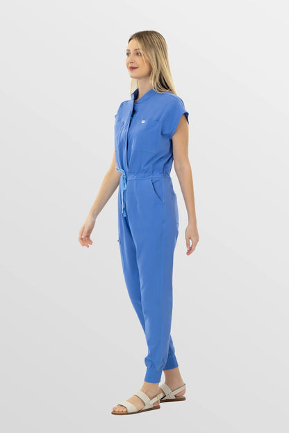Ceil Blue Eipnare Women's Zip-Front Sleeveless Scrub Jumpsuit - Stretch Medical Scrubs for Women