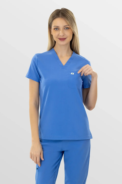 Eadflie Women's Knit V-Neck Jogger Workwear Set 01 - Ceil Blue