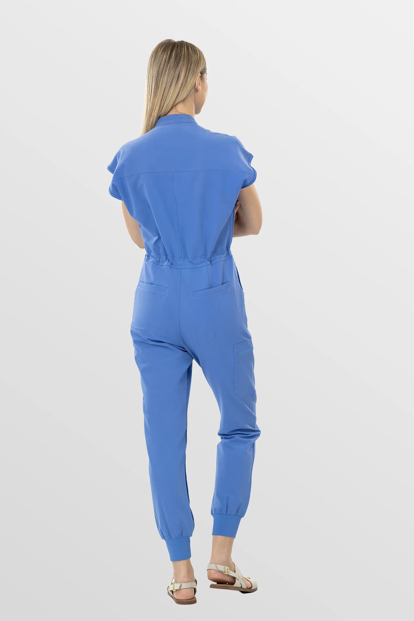 Ceil Blue Eipnare Women's Zip-Front Sleeveless Scrub Jumpsuit - Stretch Medical Scrubs for Women