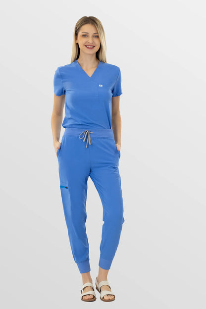 Ceil Blue Eipnare Women's Soft Stretch V-Neck Scrub Top & Jogger Pants Set - Stretch Medical Scrubs for Women