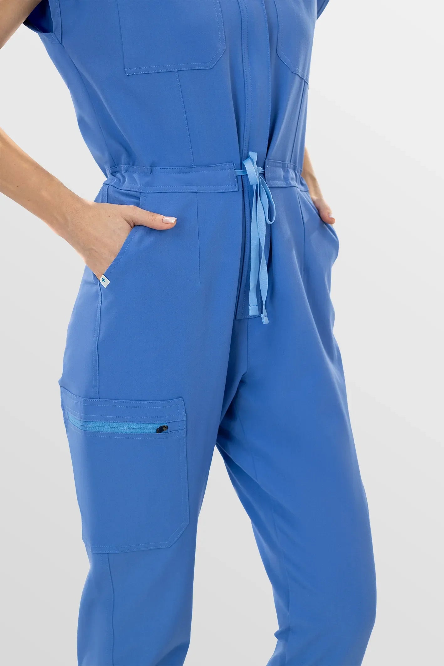 Ceil Blue Eipnare Women's Zip-Front Sleeveless Scrub Jumpsuit - Stretch Medical Scrubs for Women