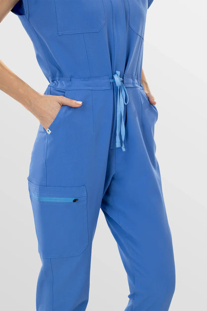 Ceil Blue Eipnare Women's Zip-Front Sleeveless Scrub Jumpsuit - Stretch Medical Scrubs for Women