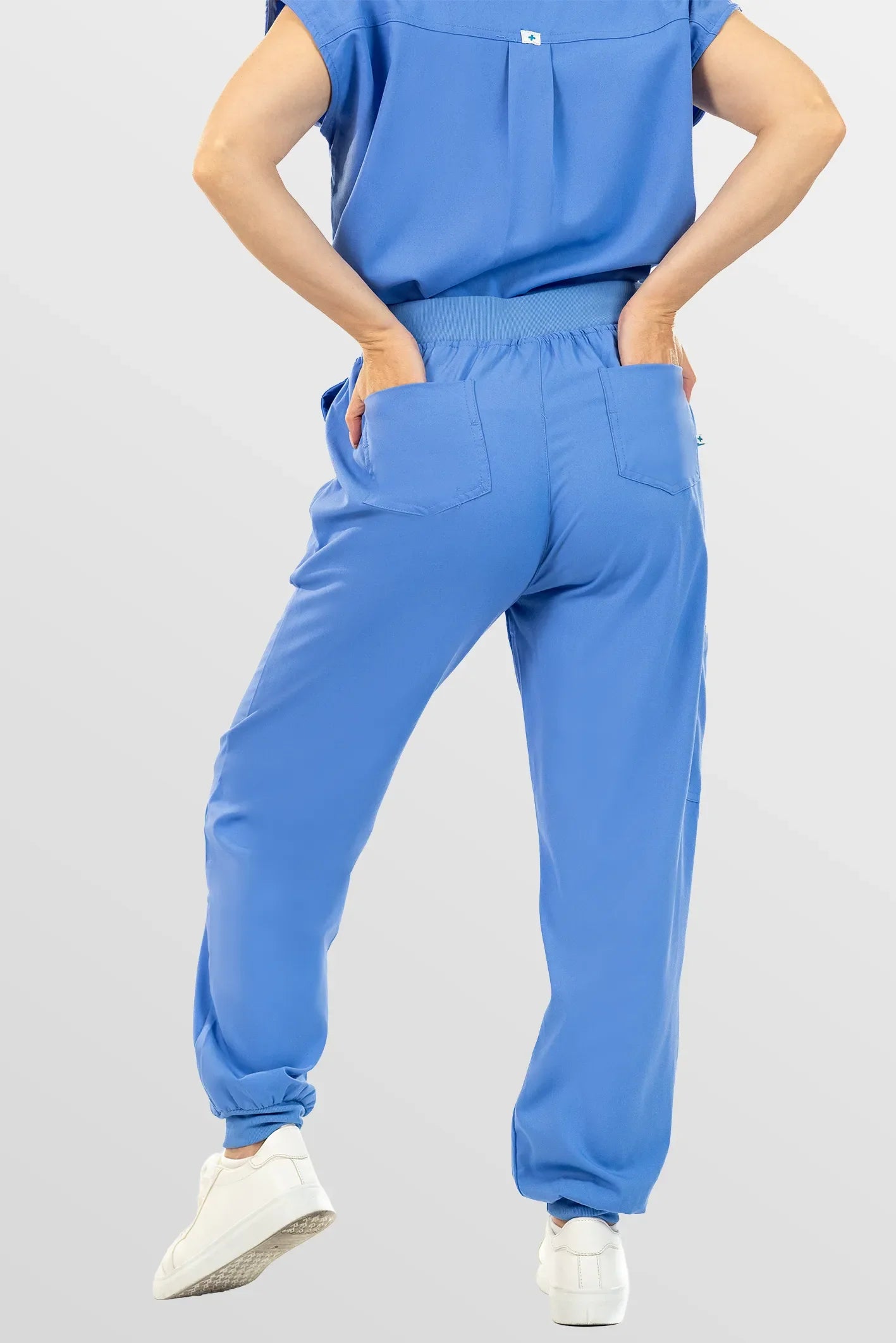 Ceil Blue Eipnare Women's Henley Collar Sleeveless Jogger Scrub Set - Stretch Medical Scrubs for Women