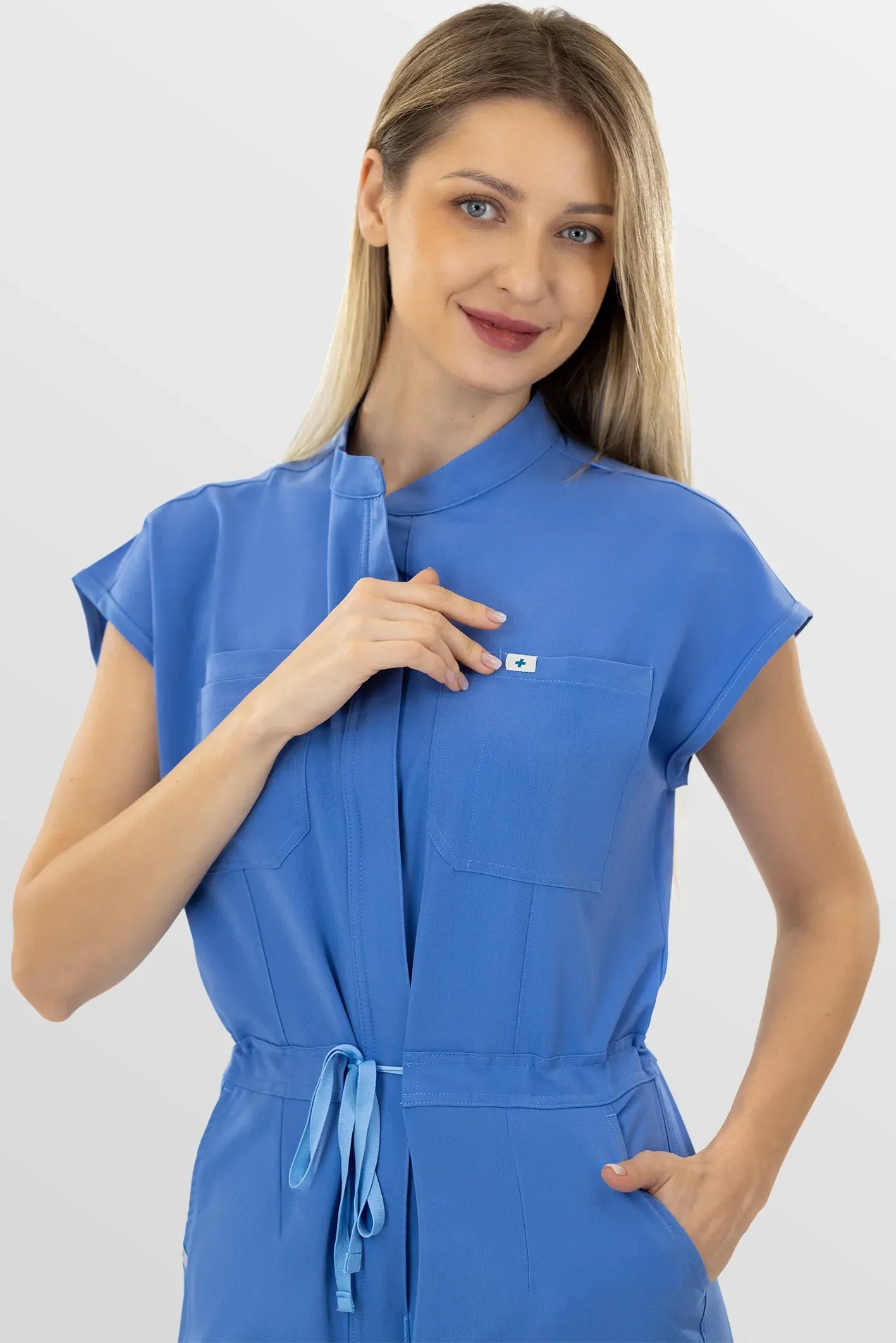 Ceil Blue Eipnare Women's Zip-Front Sleeveless Scrub Jumpsuit - Stretch Medical Scrubs for Women