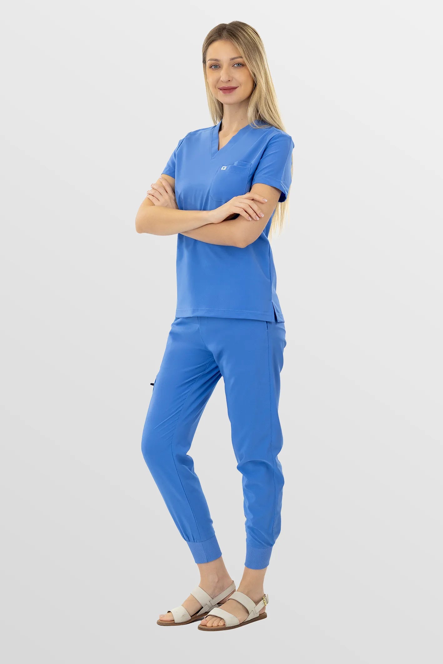 Ceil Blue Eipnare Women's Soft Stretch V-Neck Scrub Top & Jogger Pants Set - Stretch Medical Scrubs for Women