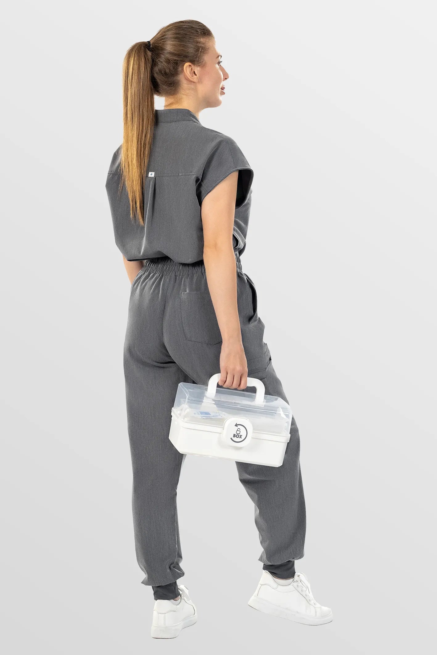 Charcoal Grey Eipnare Women's Henley Collar Sleeveless Jogger Scrub Set - Stretch Medical Scrubs for Women