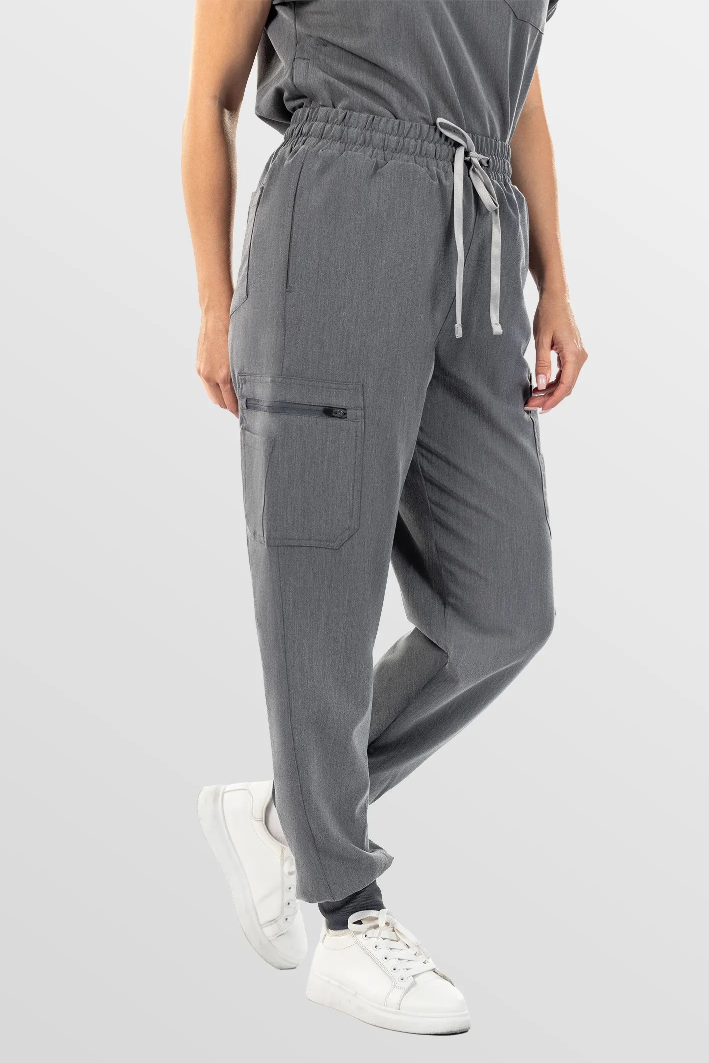 Charcoal Grey Eipnare Women's Henley Collar Sleeveless Jogger Scrub Set - Stretch Medical Scrubs for Women