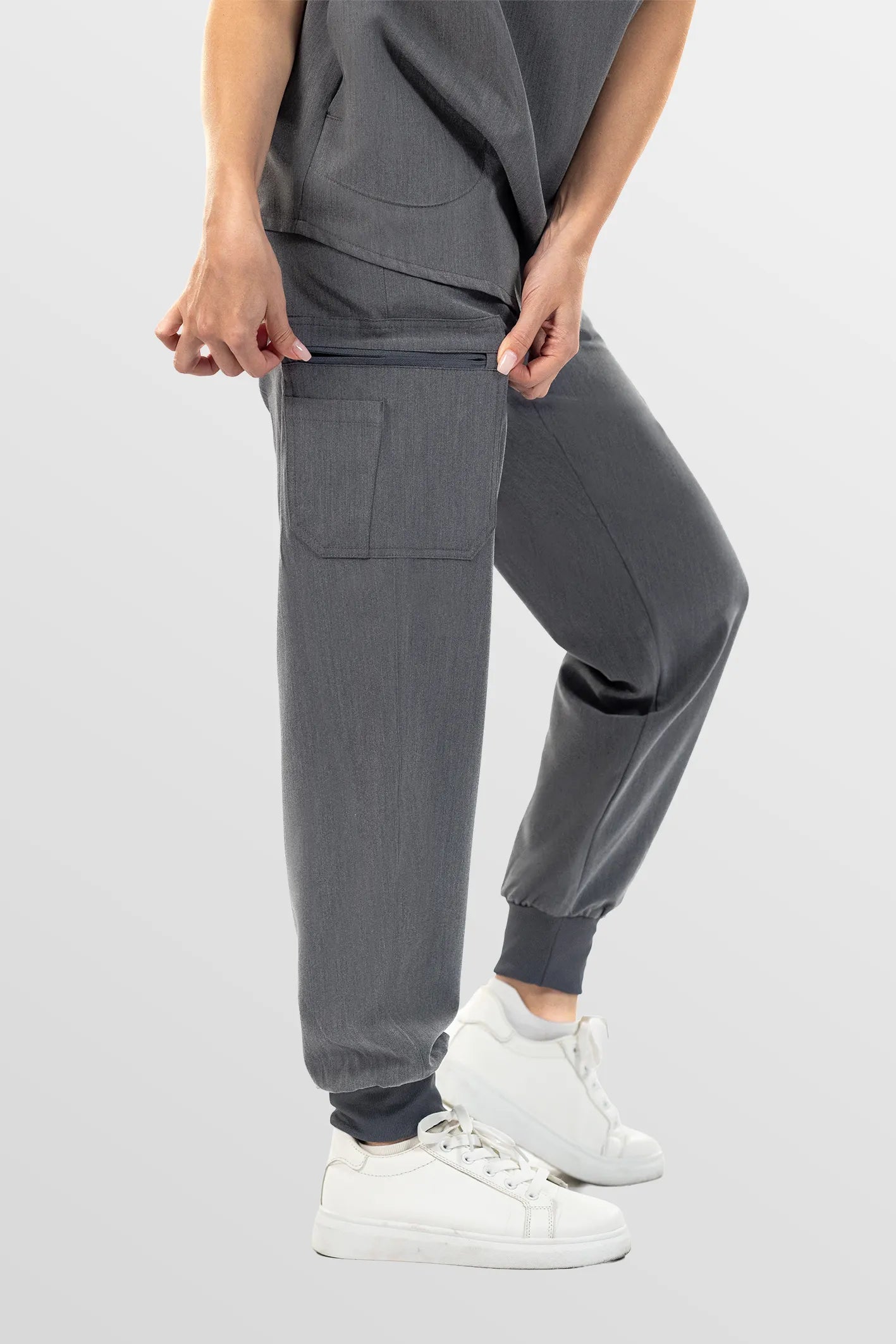 Charcoal Grey Eipnare Women's Henley Collar Sleeveless Jogger Scrub Set - Stretch Medical Scrubs for Women