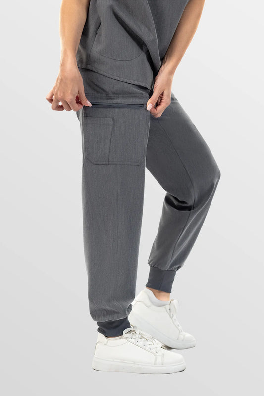 Charcoal Grey Eipnare Women's Henley Collar Sleeveless Jogger Scrub Set - Stretch Medical Scrubs for Women