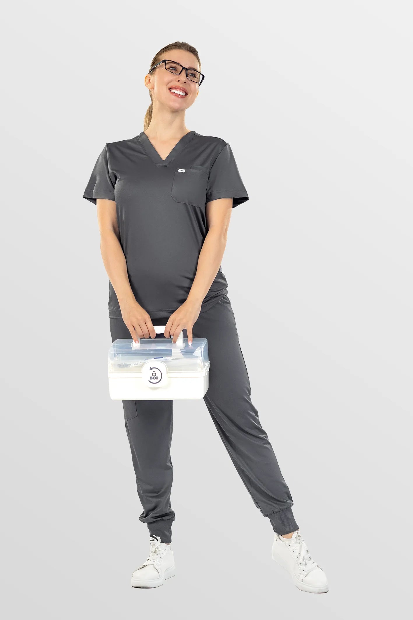 Dark Grey Eipnare Women's Soft Stretch V-Neck Scrub Top & Jogger Pants Set - Stretch Medical Scrubs for Women
