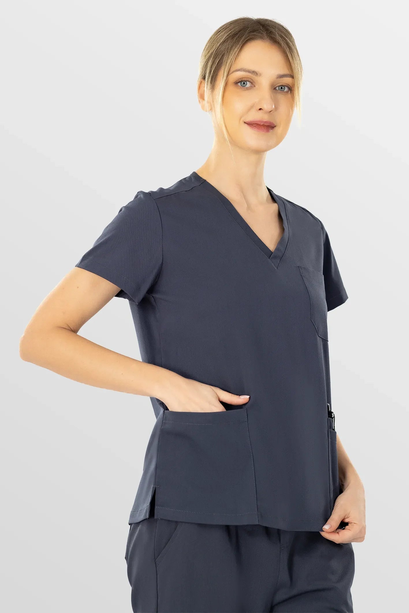 Dark Grey Eadflie Women's V-Neck 8-Pocket Jogger Scrub Set - Stretch Medical Scrubs for Women
