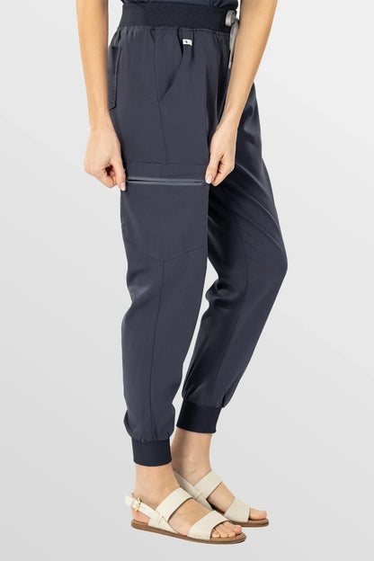 Dark Grey Eadflie Women's V-Neck 8-Pocket Jogger Scrub Set - Stretch Medical Scrubs for Women