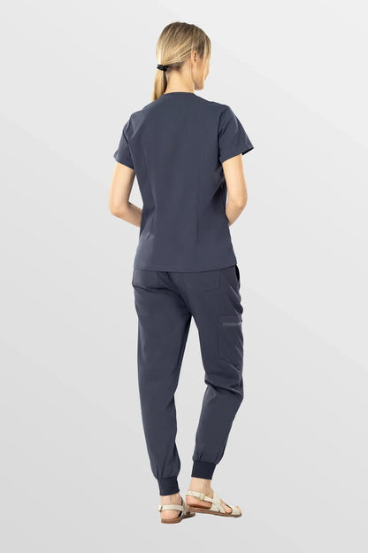 Dark Grey Eadflie Women's V-Neck 8-Pocket Jogger Scrub Set - Stretch Medical Scrubs for Women