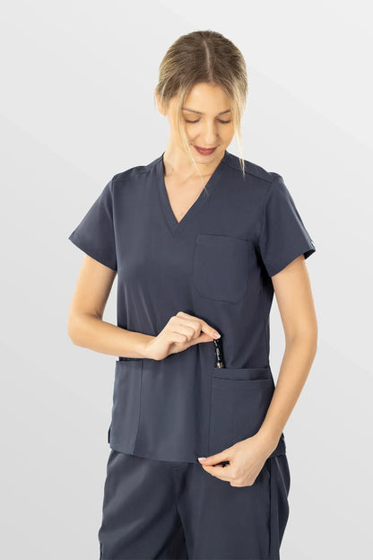 Dark Grey Eadflie Women's V-Neck 8-Pocket Jogger Scrub Set - Stretch Medical Scrubs for Women