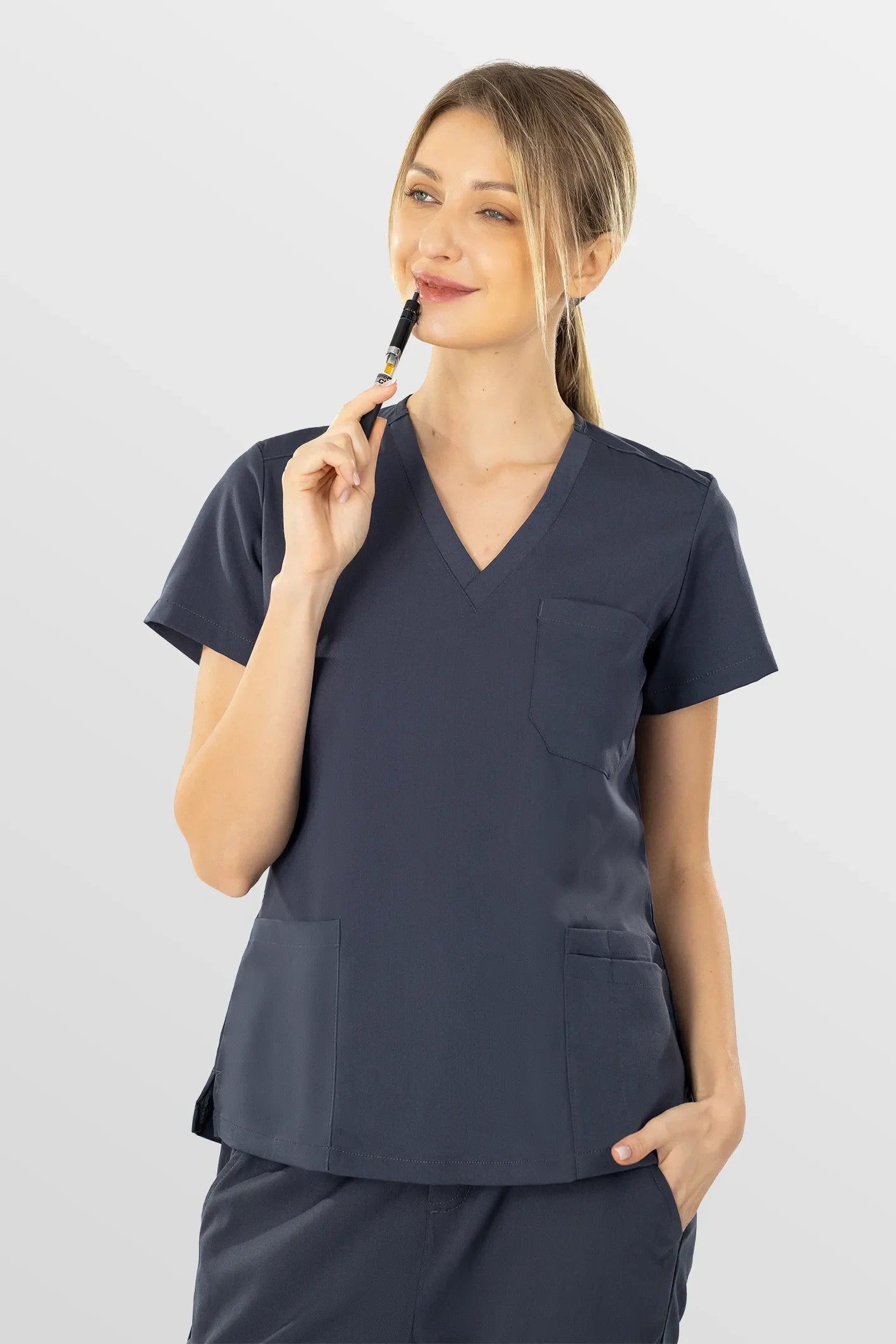 Dark Grey Eadflie Women's V-Neck 8-Pocket Jogger Scrub Set - Stretch Medical Scrubs for Women