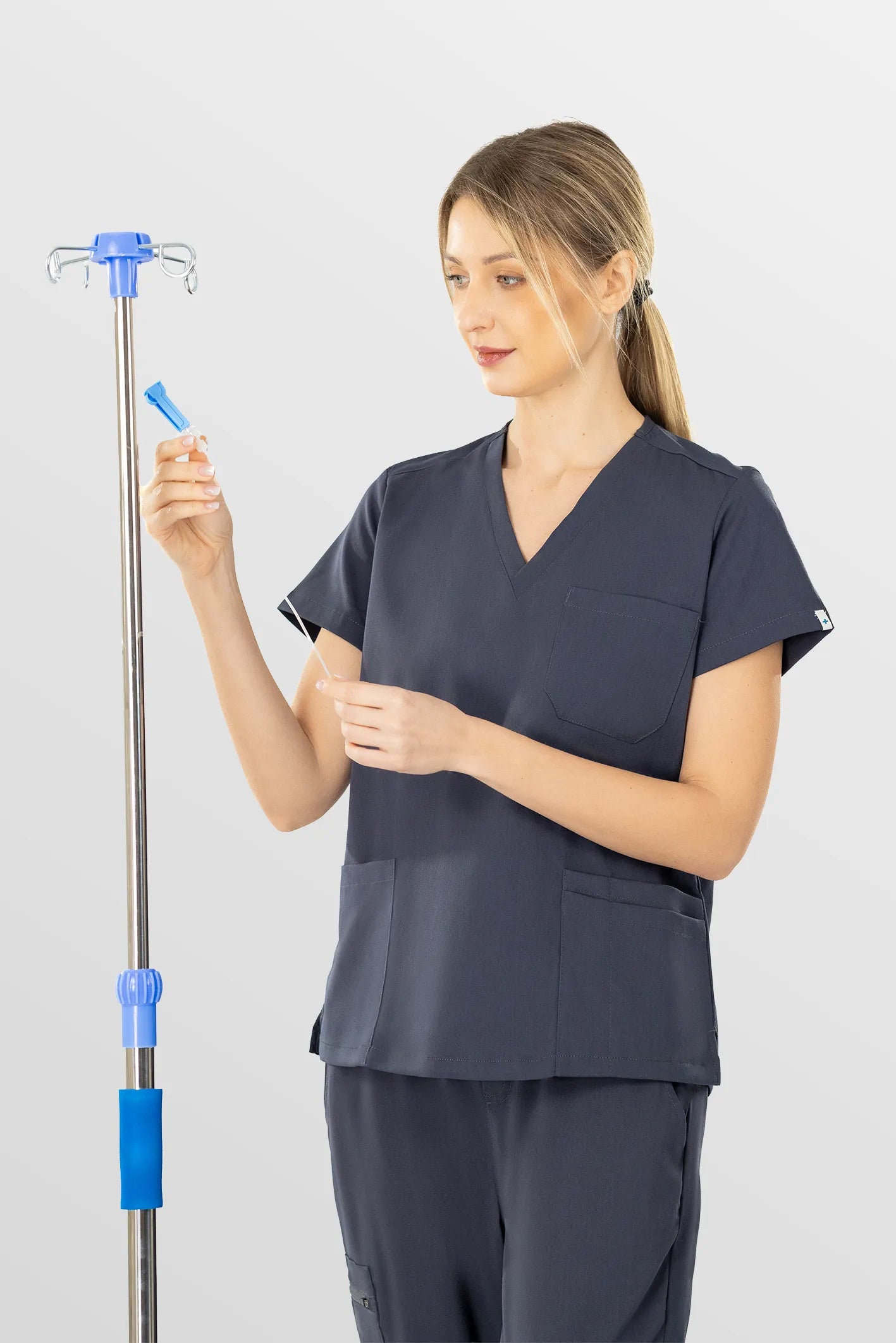 Dark Grey Eadflie Women's V-Neck 8-Pocket Jogger Scrub Set - Stretch Medical Scrubs for Women