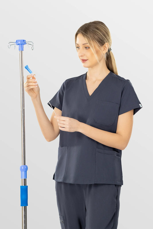 Dark Grey Eadflie Women's V-Neck 8-Pocket Jogger Scrub Set - Stretch Medical Scrubs for Women