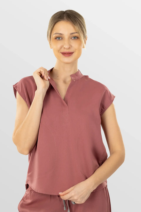 Eadflie Women's Sleeveless Mandarin Collar Workwear Top 02 - Pink