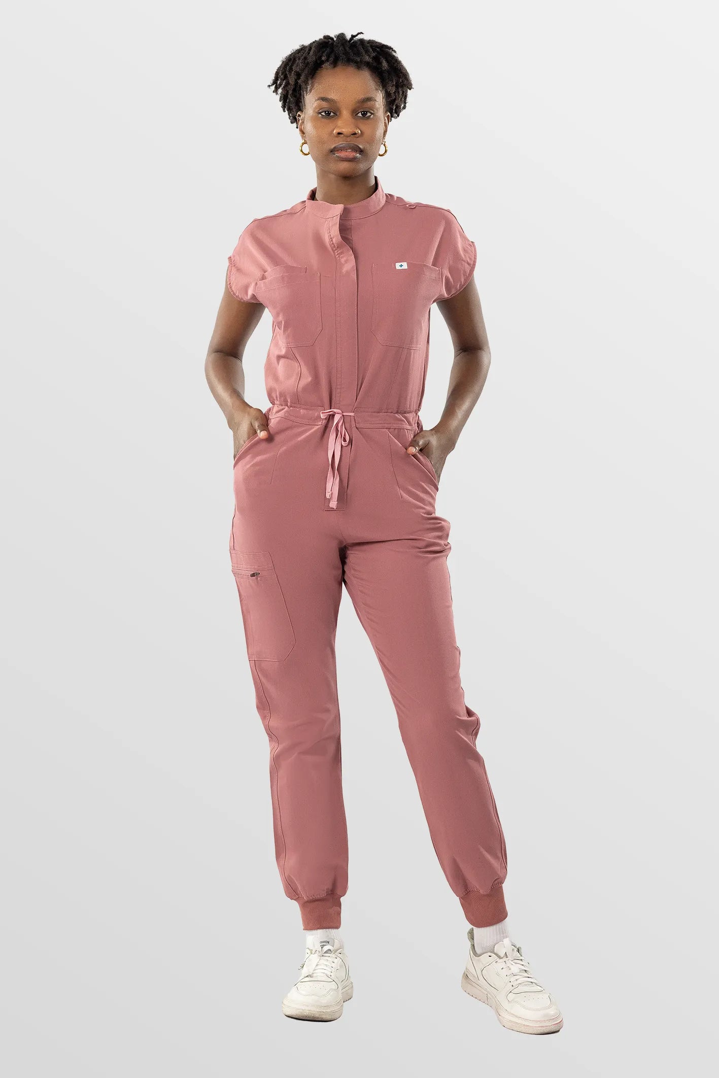 Flesh Pink Eipnare Women's Zip-Front Sleeveless Scrub Jumpsuit - Stretch Medical Scrubs for Women
