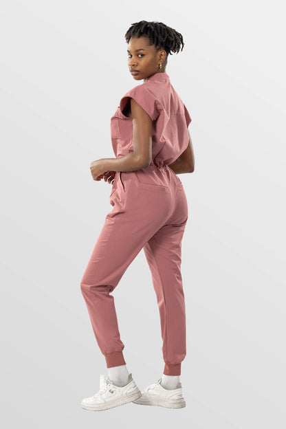 Flesh Pink Eipnare Women's Zip-Front Sleeveless Scrub Jumpsuit - Stretch Medical Scrubs for Women
