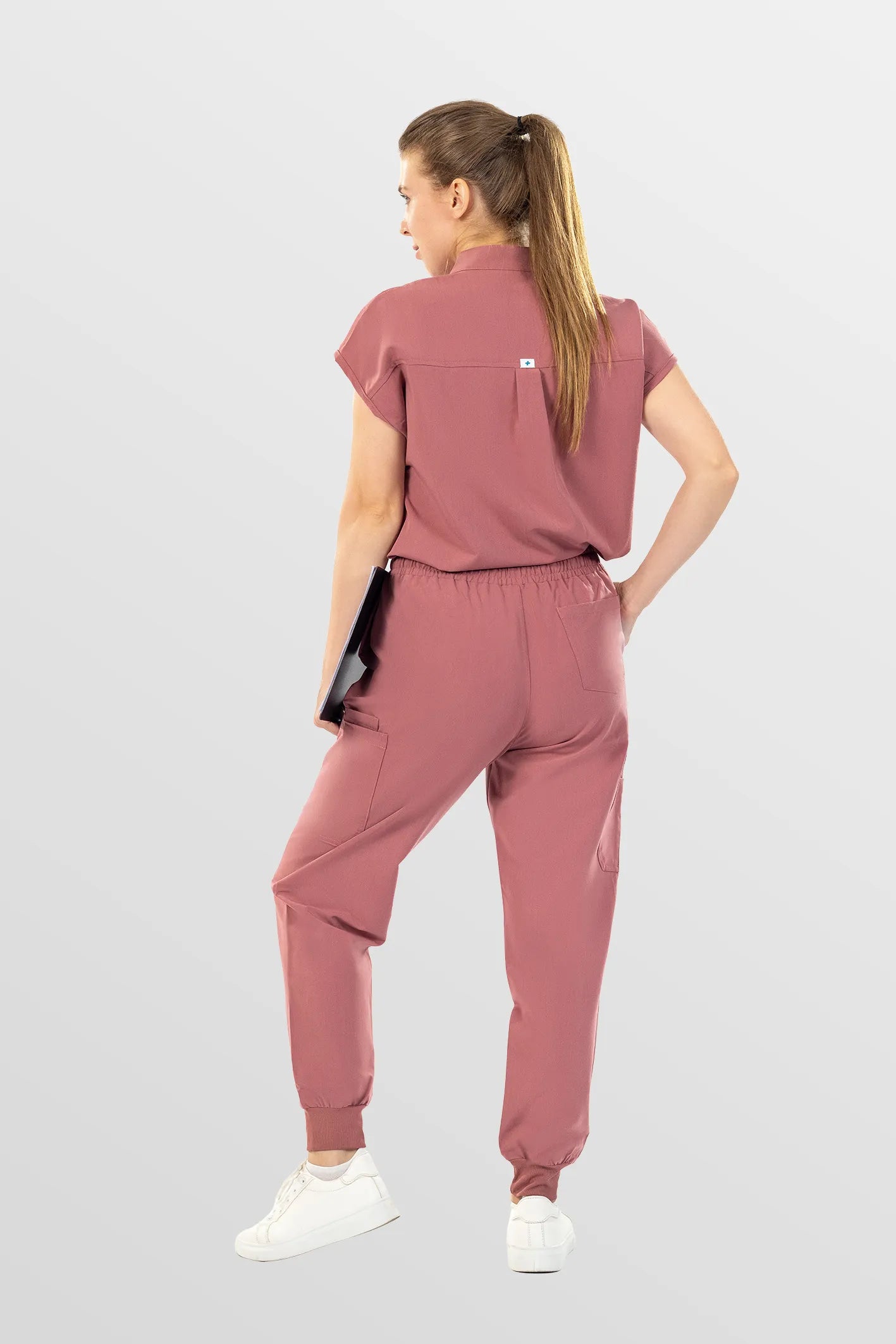 Flesh Pink Eipnare Women's Henley Collar Sleeveless Jogger Scrub Set - Stretch Medical Scrubs for Women