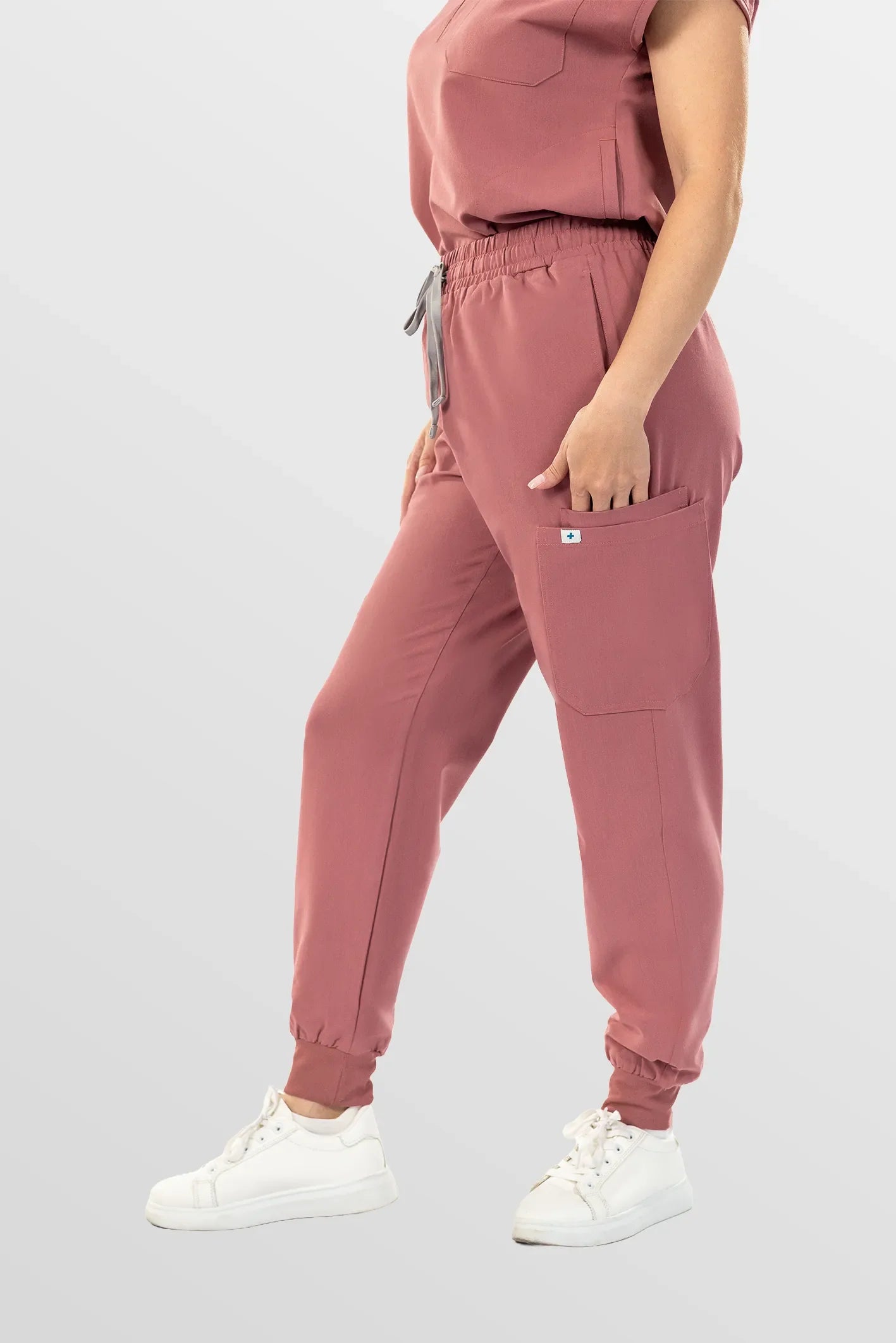 Flesh Pink Eipnare Women's Henley Collar Sleeveless Jogger Scrub Set - Stretch Medical Scrubs for Women