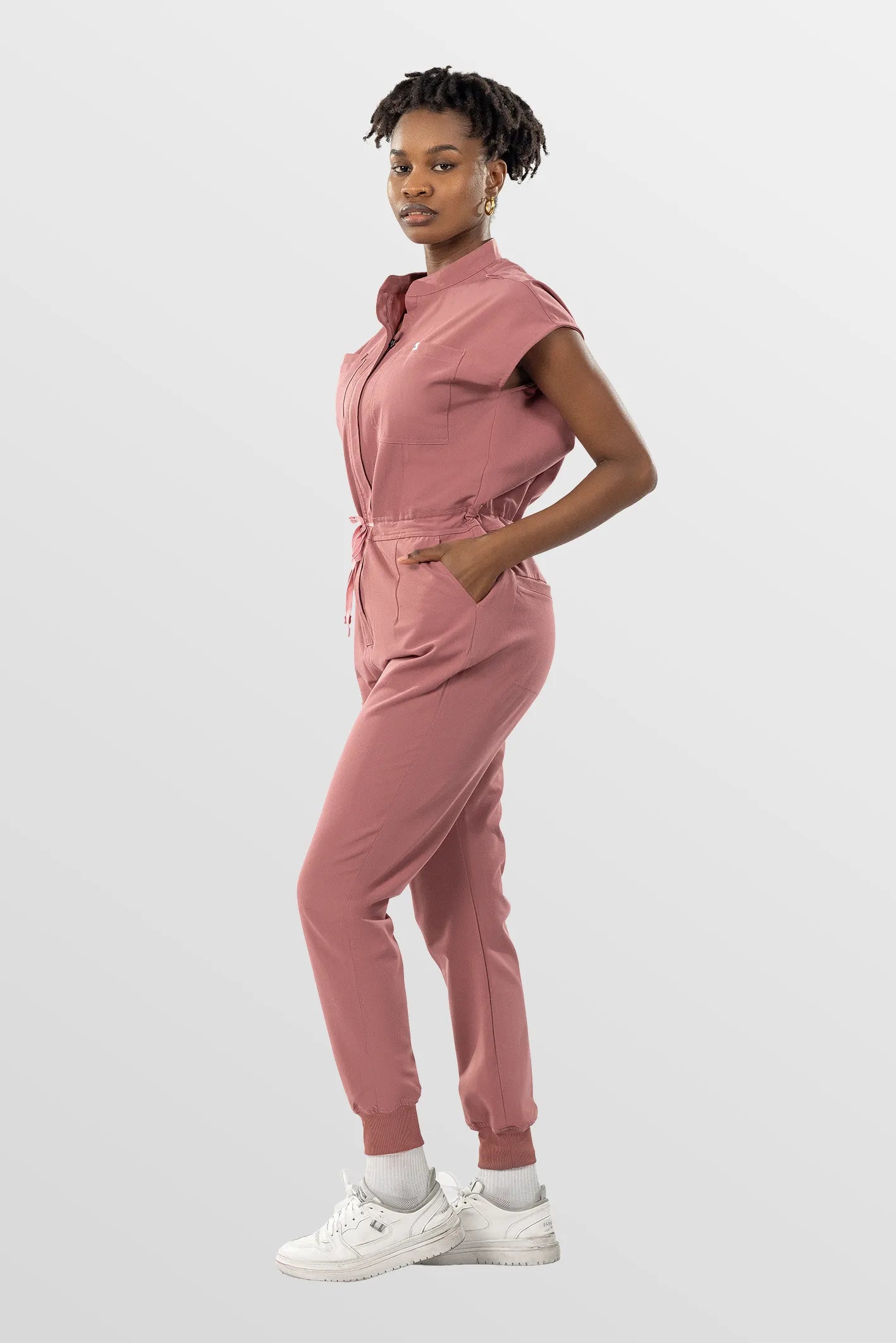 Flesh Pink Eipnare Women's Zip-Front Sleeveless Scrub Jumpsuit - Stretch Medical Scrubs for Women