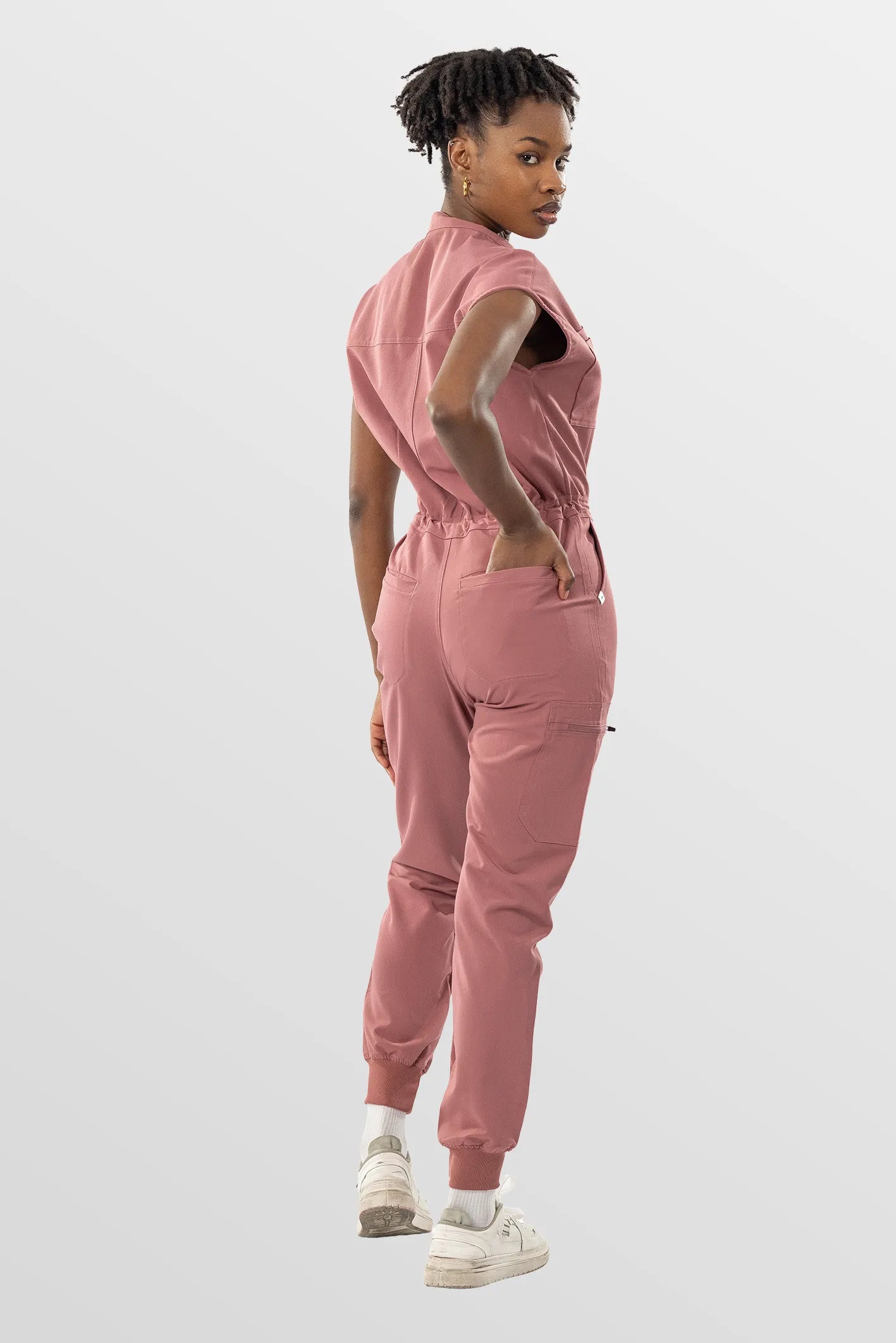 Flesh Pink Eipnare Women's Zip-Front Sleeveless Scrub Jumpsuit - Stretch Medical Scrubs for Women