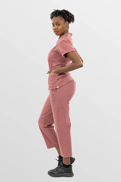 Flesh Pink Eipnare Women's V-Neck Split 9-Pocket Slim Fit Scrub Set - Stretch Medical Scrubs for Women