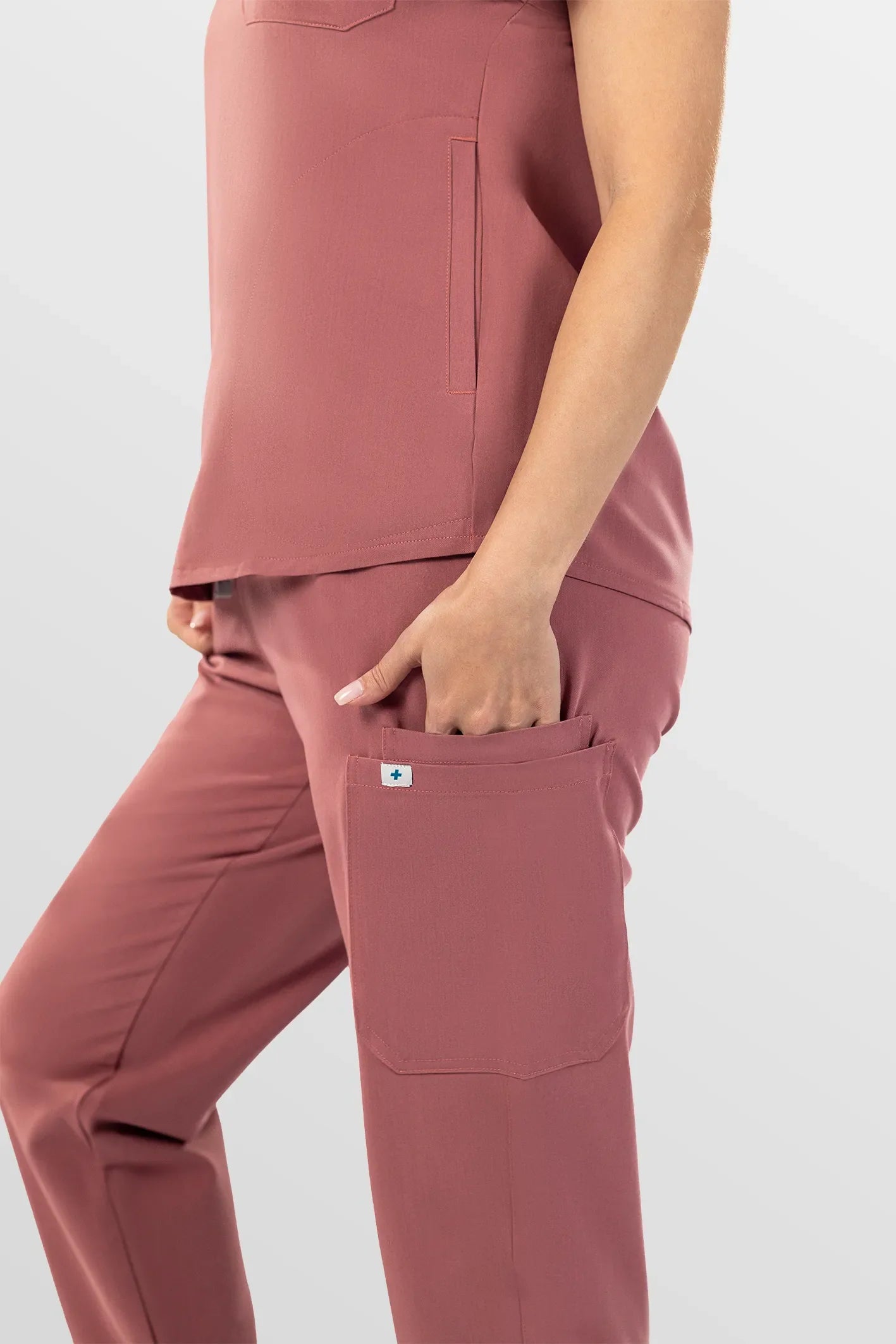Flesh Pink Eipnare Women's Henley Collar Sleeveless Jogger Scrub Set - Stretch Medical Scrubs for Women