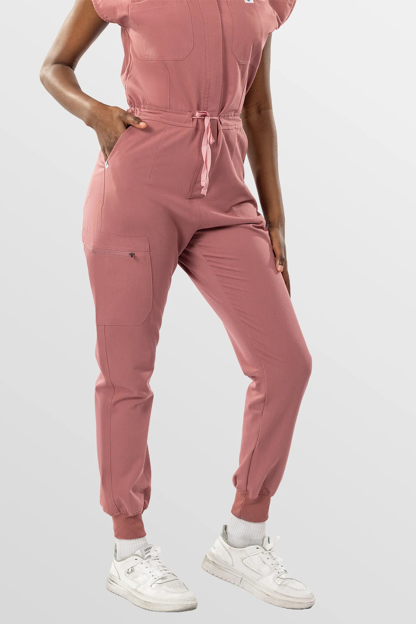 Flesh Pink Eipnare Women's Zip-Front Sleeveless Scrub Jumpsuit - Stretch Medical Scrubs for Women