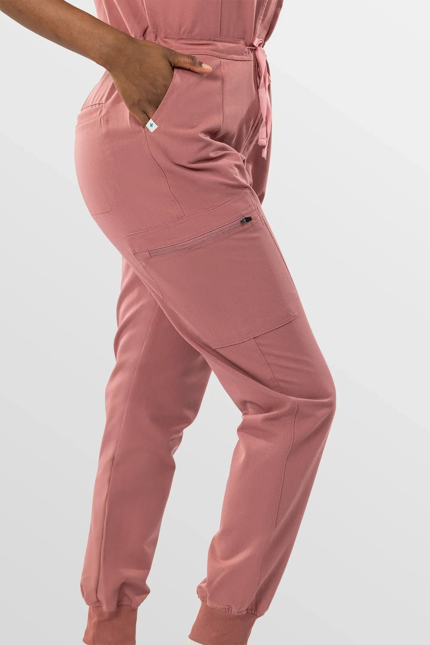 Flesh Pink Eipnare Women's Zip-Front Sleeveless Scrub Jumpsuit - Stretch Medical Scrubs for Women