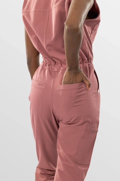 Flesh Pink Eipnare Women's Zip-Front Sleeveless Scrub Jumpsuit - Stretch Medical Scrubs for Women
