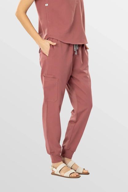 Flesh Pink Eipnare Women's Soft Stretch V-Neck Scrub Top & Tapered Pants Set - Stretch Medical Scrubs for Women