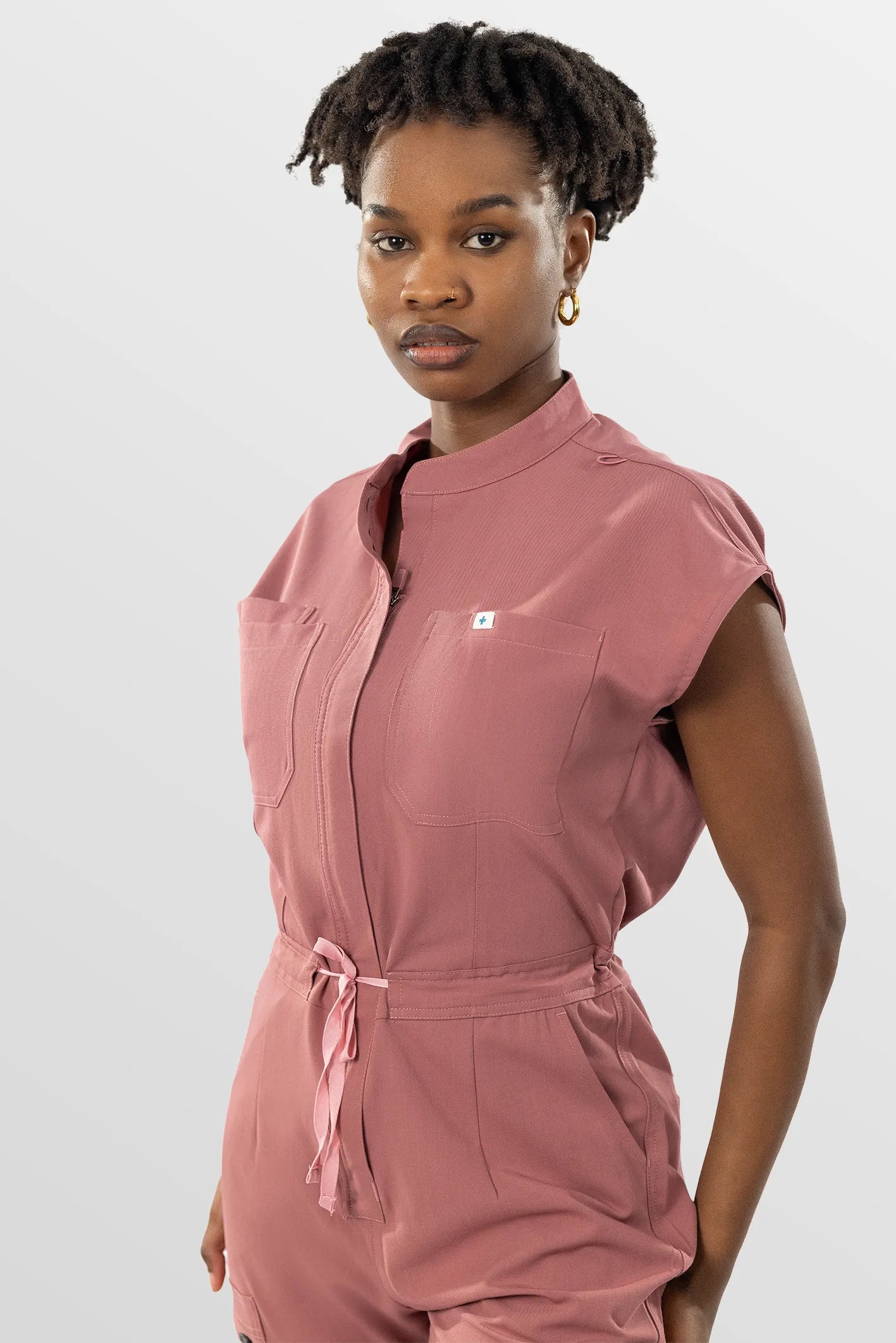 Flesh Pink Eipnare Women's Zip-Front Sleeveless Scrub Jumpsuit - Stretch Medical Scrubs for Women