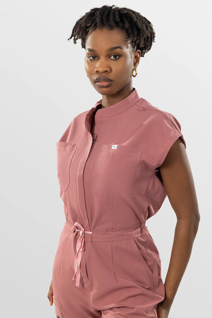 Flesh Pink Eipnare Women's Zip-Front Sleeveless Scrub Jumpsuit - Stretch Medical Scrubs for Women
