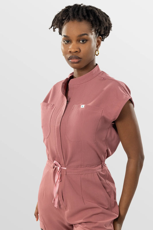Flesh Pink Eipnare Women's Zip-Front Sleeveless Scrub Jumpsuit - Stretch Medical Scrubs for Women