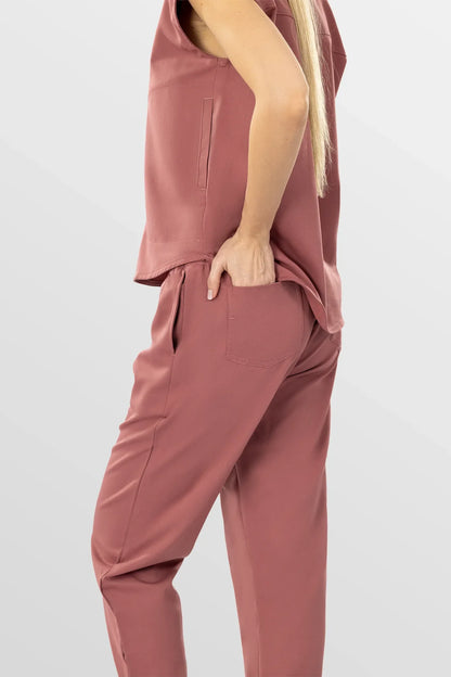 Flesh Pink Eipnare Women's Soft Stretch V-Neck Scrub Top & Tapered Pants Set - Stretch Medical Scrubs for Women