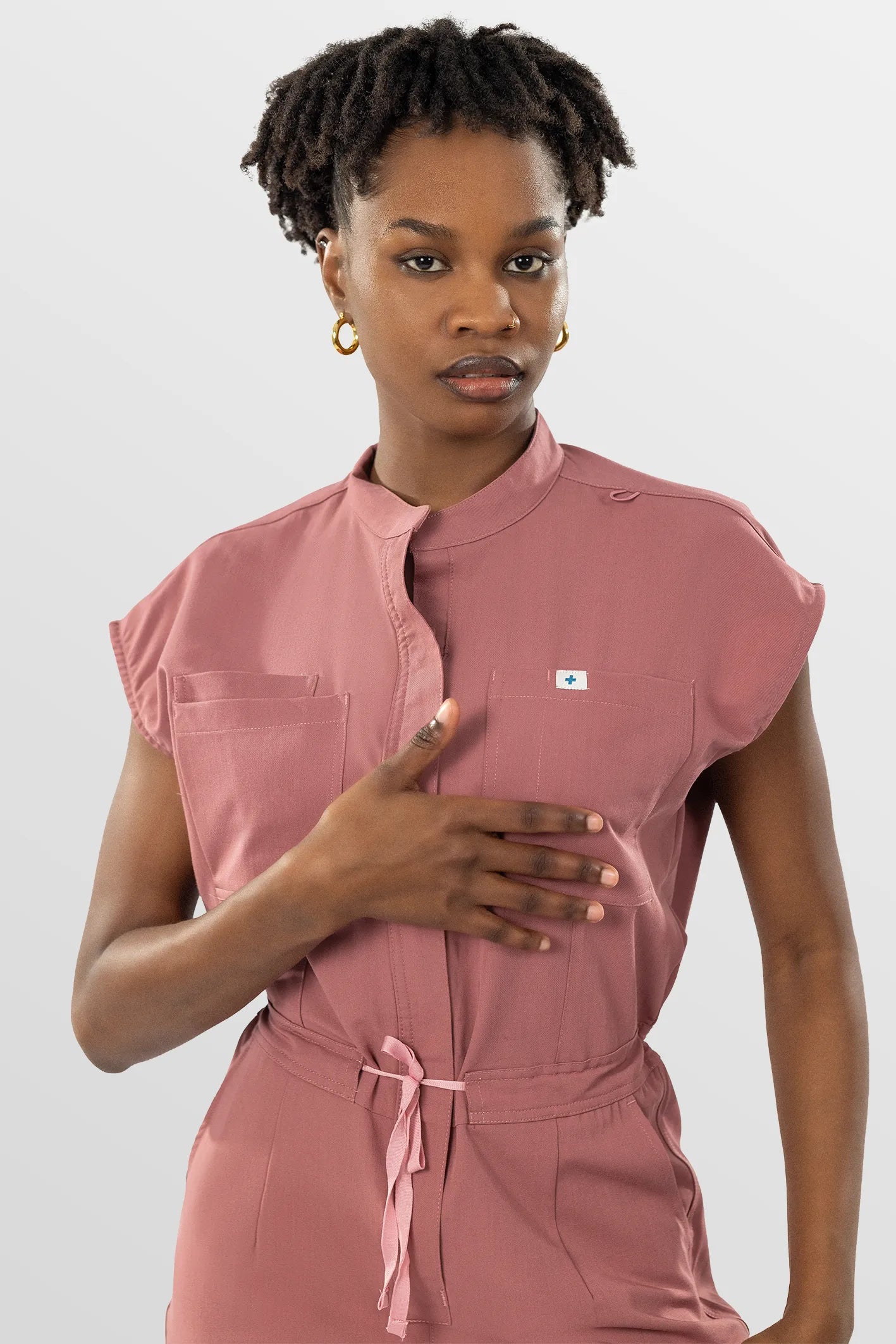 Flesh Pink Eipnare Women's Zip-Front Sleeveless Scrub Jumpsuit - Stretch Medical Scrubs for Women