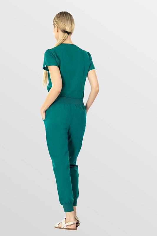 Green Eadflie Women's V-Neck 8-Pocket Jogger Scrub Set - Stretch Medical Scrubs for Women